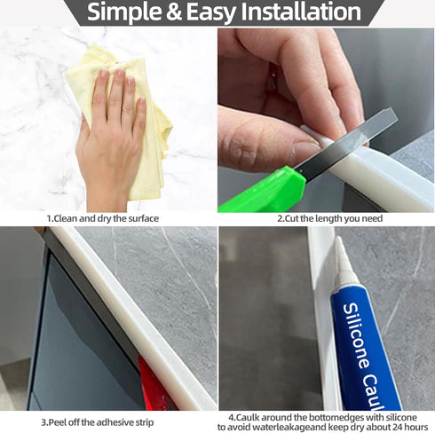 78 Inch Collapsible Shower Threshold Water Dam Barrier, Self Adhesive Silicone Splash Guard