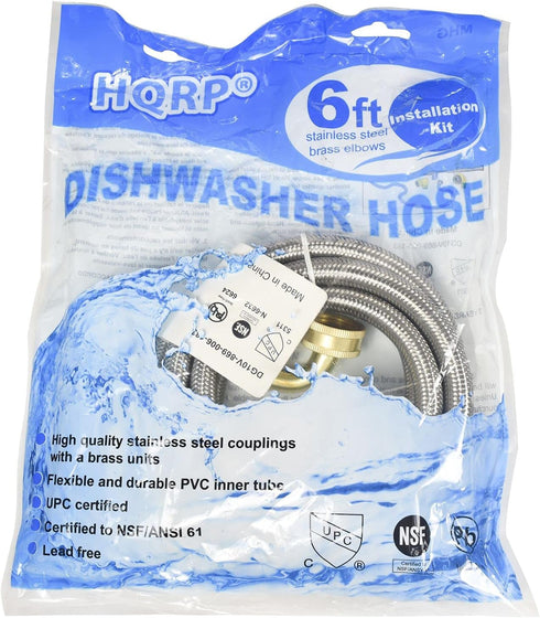 HQRP 2-Pack Universal Premium Stainless Steel Dishwasher Fill Hose, 6-Foot Burst Proof Water Supply Line