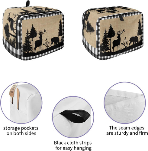 Toaster Cover 2 Slice, Christmas Animal Moose Elk Xmas Tree, Dust-Proof Cover with Pockets for Kitchen Appliance