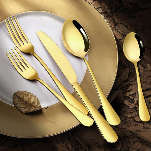Gold Silverware Set for 8, OGORI 45-Piece Stainless Steel Flatware Set with Serving Utensils