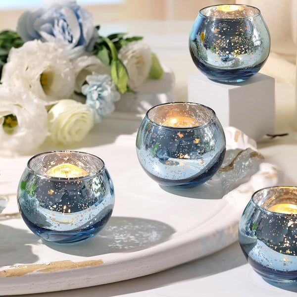 Volens Round Blue Votive Candle Holders Set of 12, Blue Wedding Centerpiece