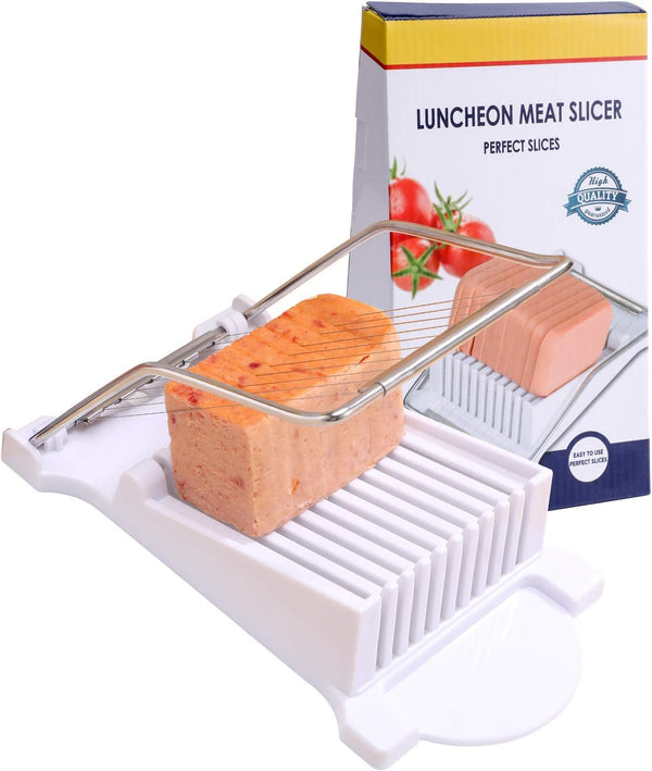 NVTED Luncheon Meat Slicer, Boiled Egg, Fruit, Soft Cheese Cutter, Stainless Steel Wires, Cuts 10 Slices, White