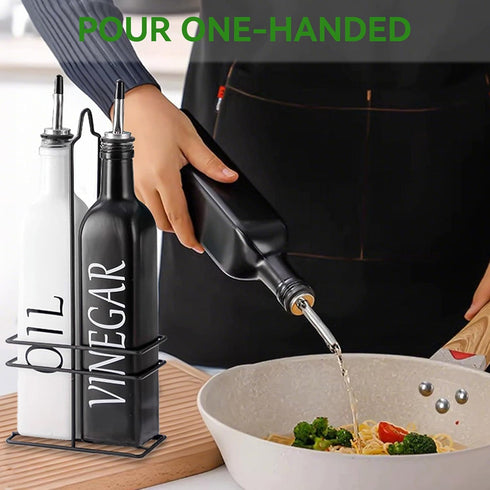 Set 17oz/500ml, Vakoo Oil and Vinegar Dispenser - Extra Thick Glass, Leak-Proof, Olive Oil Dispenser Bottle for Kitchen