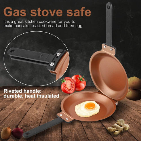 Tbest Double Sided Frying Pan, Non Stick Flip Skillet for Omelettes, Egg Pan with Lid