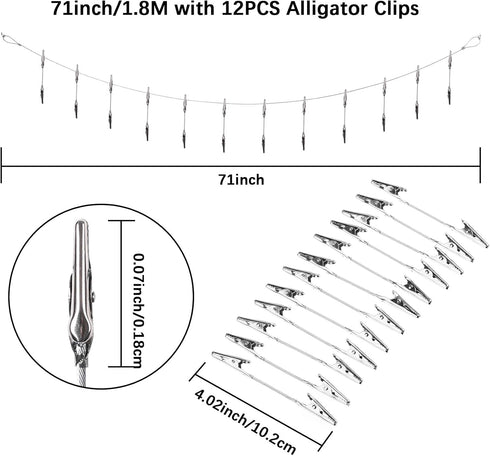 Metal Wall Hanging Photo Display, Steel Cable Wire Rod with 12PCS Alligator Clips, Picture Holders for Postcards and