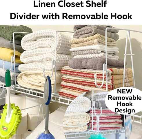 Evelots 4 Pack Wire Shelf Dividers with Removable Hooks, Extra Closet Storage & Organization for Home or Office
