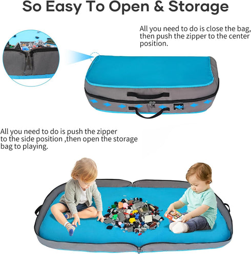 BBpara 45 Inches Toy Storage Organizer & Play Mat for Building Bricks & Blocks - Toy Storage Bags Play Mat with Zipper