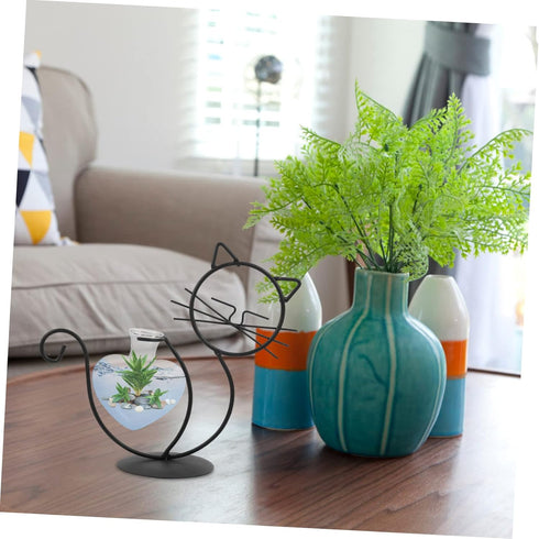 Cat Wrought Iron Vase, Metal Cat Terrarium Vase, Clear Plant Pots, Desk Topper Metal Planter, Household Iron Frame