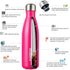 BJPKPK 17oz Insulated Stainless Steel Water Bottles, Sports Bottles Keep Cold for 24 Hours, Pink
