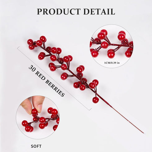 36 Pack 8.5 Inch zjlmit Christmas Tree Decorations Artificial Red Berry Stems Christmas Berry Picks with Holly Berries