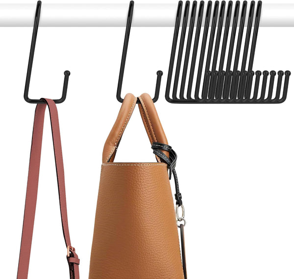 ZEDODIER 15 Pack Purse Hanger Hooks for Closet, Sturdy Metal S Hooks Bag Organizer, Black