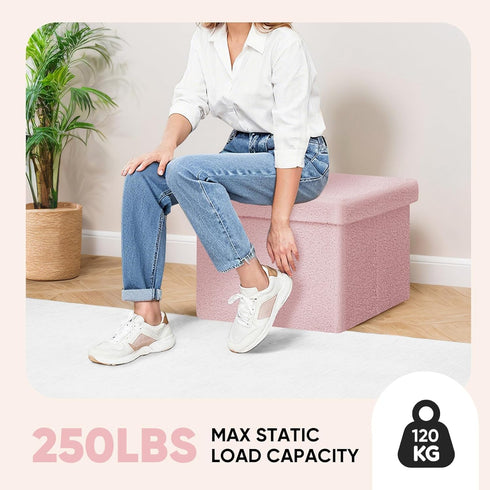 16.5L 12.6W 12.6H PINPLUS Sherpa Storage Ottoman Footrest Stool - Plush Foldable Cube with Hidden Compartment