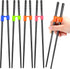 Tessco 5 Pairs Training Chopstick Helpers, Reusable Non-Slippery Practice Chopsticks with Clip for Beginners (Black)