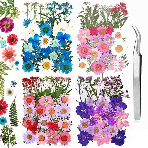 160 Pcs Dried Pressed Flowers, Real Pressed Flowers Dry Leaves Bulk Natural Herbs Kit for Scrapbooking, DIY Art Crafts