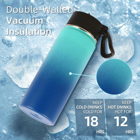 Volhoply 18oz Insulated Water Bottle Bulk 4 Pack, Kids Stainless Steel with Straw, Assorted Colors