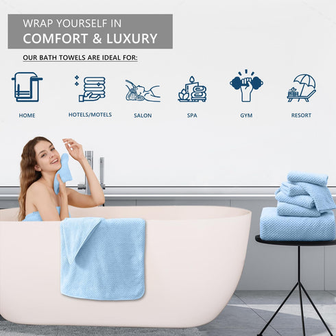 8 Set |2 Sheet,2 4 600GSM Set Piece Bathroom Towel Blue Oversized Large Bath Towels Hand Towels and Washcloths| Ultra