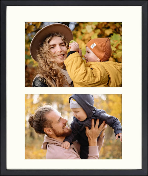 Frametory 8x10 Aluminum Collage Picture Frame, Displays Two 4x6 Pictures, Real Glass Front, Black (1 Pack)