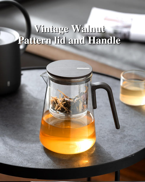 ZENS Magnetic Tea Pot, Large Enchanted Glass Teapot with Infuser and Magnetic Suction Lid for Mess-Free Loose Tea