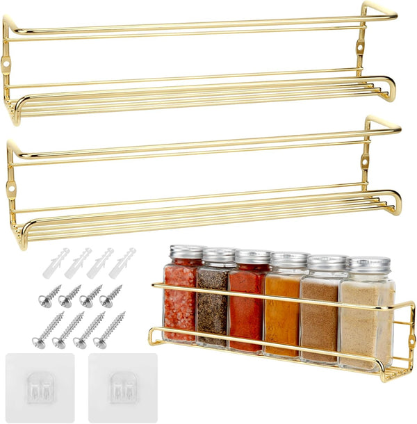 2 Pack Self Adhesive Wall Mounted Fridge Refrigerator Spice Racks,Metal Kitchen Seasoning