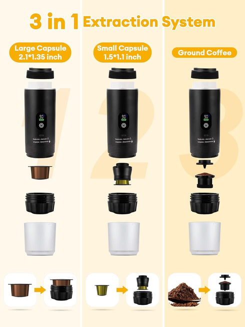 3 in1 Display,20 Portable Espresso Machine with LED Bar Pressure,Real-Time Temp&Battery Indicator,Portable Coffee Maker