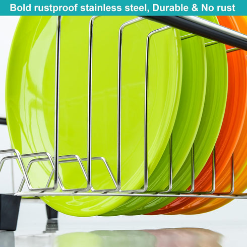 iPEGTOP Expandable Multifunctional Dish Drying Rack, Over The Sink or On Counter Dish Drainer with Black Utensil Holder