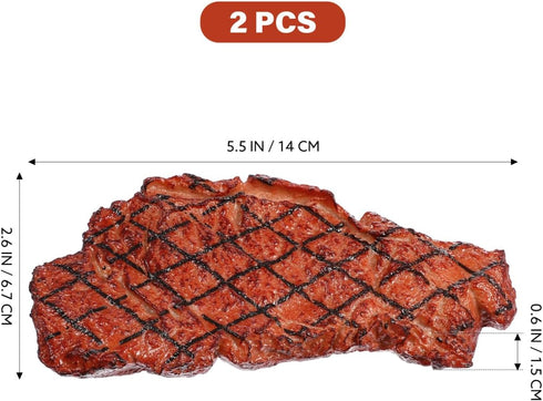 2Pcs 5.51X2.55X0.59Inch Yardwe Fake Steak Props Realistic Artificial Steak Models for Kitchen Display Photography Food