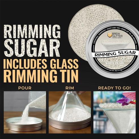 Rimming (4oz, 1x Brew Glitter - White Sugar Bar Tin) Cocktail Garnish for Mixed Drinks & Refreshments