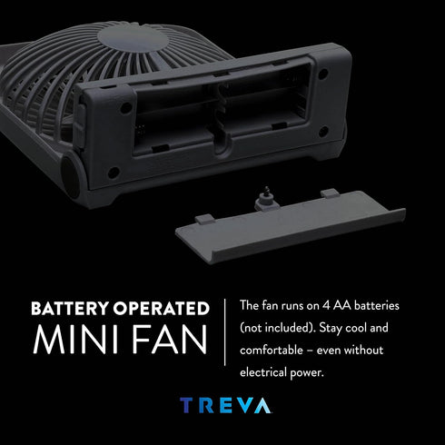 Treva 5-Inch USB & Battery Powered Desk Fan, Two Cooling Speeds, Adjustable Tilt, Durable Small Fan for Cubicle (Black)