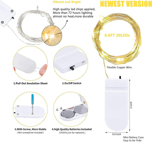 15 Packs 20 6.6FT SmilingTown LED Fairy Lights Battery Operated - Silver Copper Wire Waterproof Starry String Light