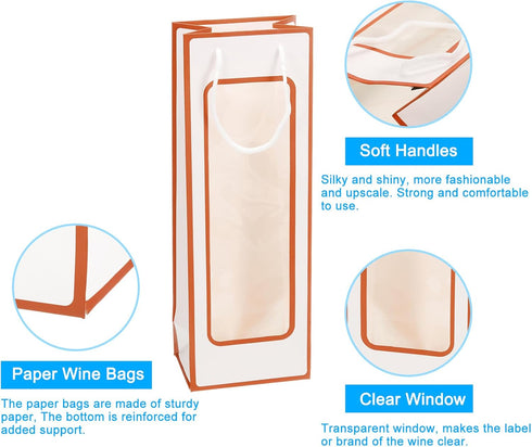 uxcell Wine Bags, 20pcs Wine Gift Bags with Rope Handles, Paper Wine Tote Bag with Clear Window, White Orange