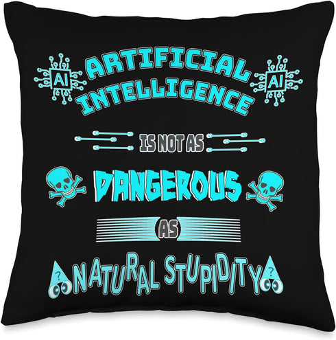 Funny AI Artificial Intelligence Tech Geek Sarcastic Teal Throw Pillow, 16x16, Multicolor