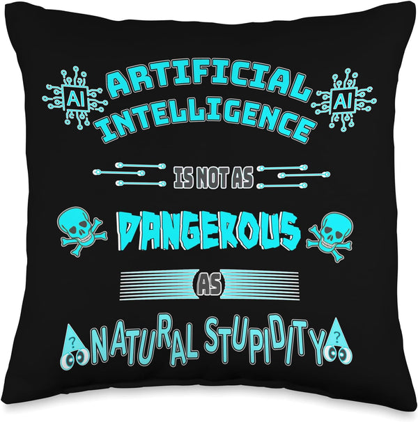 Funny AI Artificial Intelligence Tech Geek Sarcastic Teal Throw Pillow, 16x16, Multicolor