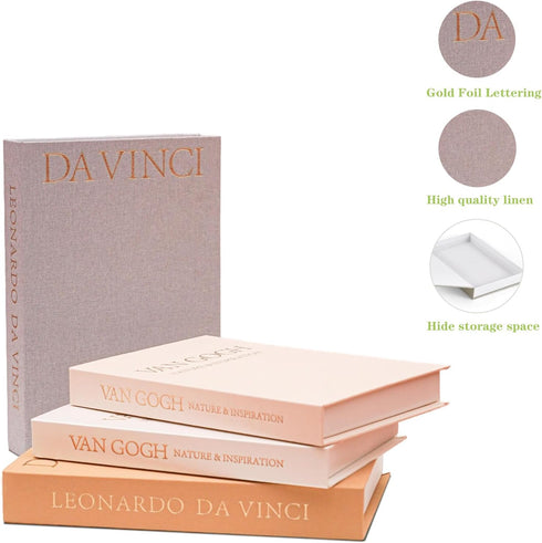 Inoostar Set 2 Aesthetic Decorative Books - of Linen Boxes with Gold Lettering, Enhance Your Coffee Table, Bookshelf