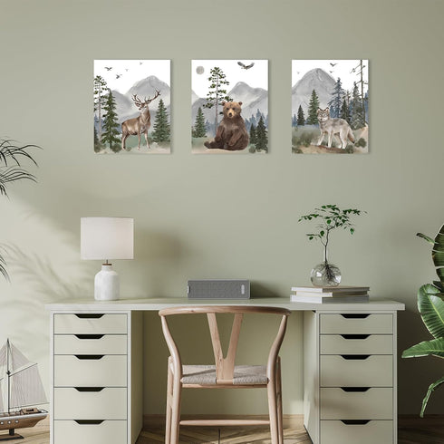 Decor,12x15 Inch,Set 3 Woodland Nursery Wall Art Decor: Forest Themed Animal Wall Art Prints Canvas Posters Nursery