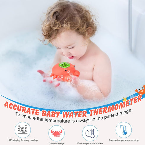 IPX8 Swimming Floating Crab Baby Bath Thermometer Rechargeable Digital Pool & Bathtub Thermometer, Baby Shower Gifts