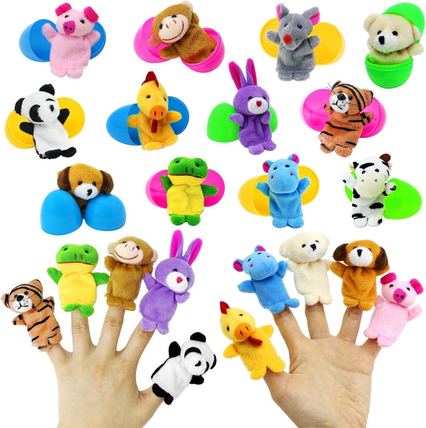 12PCS Filled Easter Eggs with Animal Finger Puppets Inside, Prefilled Easter Eggs