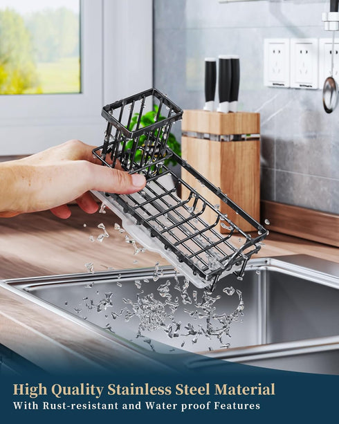 Consumest Sponge Holder for Kitchen Sink - Stainless Steel Sink Caddy with Removable Drip Tray for Dish Soap Storage -