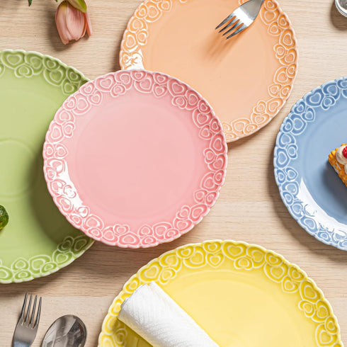 Set 6, 10.5", HOMBENE Heartbeat Dinner Plates of Porcelain Plate, Snack, Ice Cream, Waffles Dinner,Salad Plate