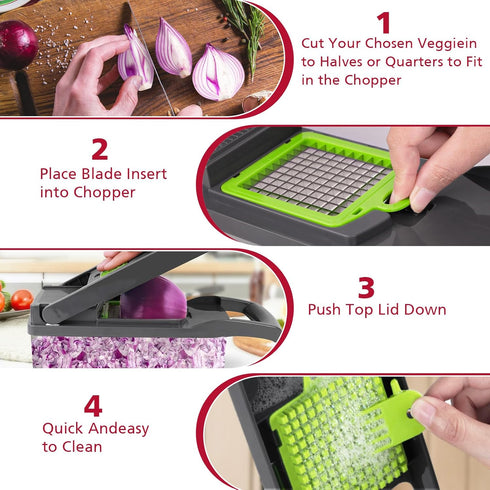 Pro Onion Chopper, Multifunctional 13 in 1 Vegetable Chopper, Kitchen Slicer Dicer Cutter with 8 Blades and Container