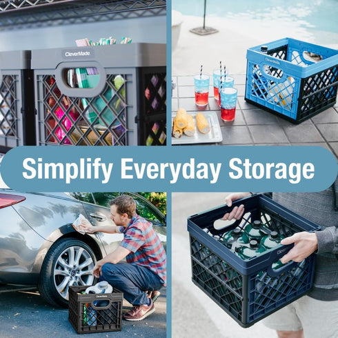 25L (6.6 50 lb CleverMade Collapsible Milk Crate Gal), Capacity Heavy Duty Folding Crate Stackable Storage Crates