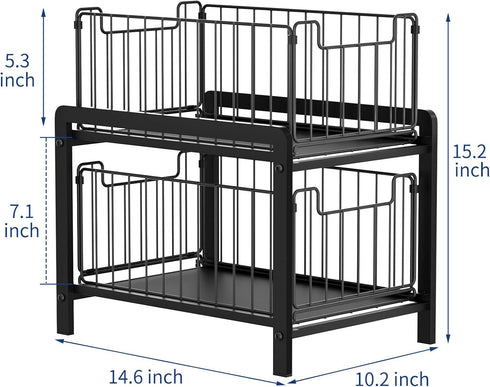 NPPLUS 2-Tier Under Sink Organizer - Iron Cabinet Organizers with Sliding Drawer for Bathroom Kitchen Desktop (Black)