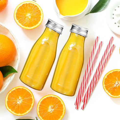 40 Sets 40 40 (Silver,8 oz) Irenare Plastic Small Milk Bottles with Straws and Metal Lids Clear Plastic Bottle