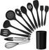 LIANYU 12-Piece Black Silicone Kitchen Cooking Utensils Set with Holder, Includes Slotted Spatula, Spoon Turner, Ladle,