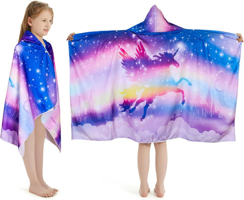 Towel Amigo Unicorn Hooded Towel, Oversized 50" L x 30" W for Ages 3