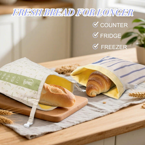 Tyzarglef 2 Pack 17x13 Inch Reusable Beeswax Bread Bags, Bees Wax Lined Cotton Linen Bags for Sourdough & Homemade