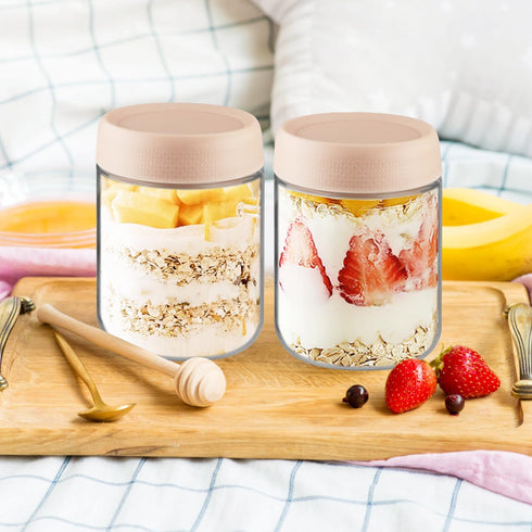 glasstore 4 Pack 500ml/16.7oz) Glass Jar With Airtight Lids Overnight Oats Containers With Lids Mason Jars Food Storage