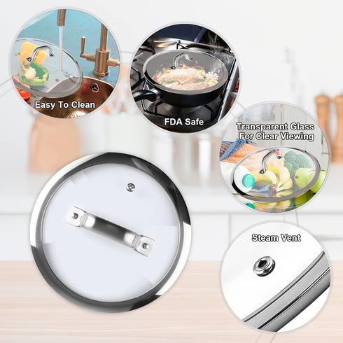 Duxtop Cookware Glass Replacement Lid, 6-3/4inch Exterior Diameter, 6-1/4inch Interior Diameter