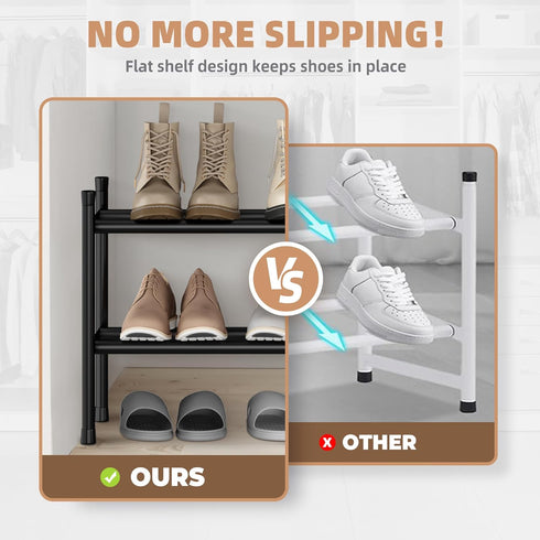 12 Closet, 2 STORAGE MANIAC Long Expandable Shoe Rack, Pairs Metal Wide Stackable Shoe Rack, Adjustable Shoes Shelf