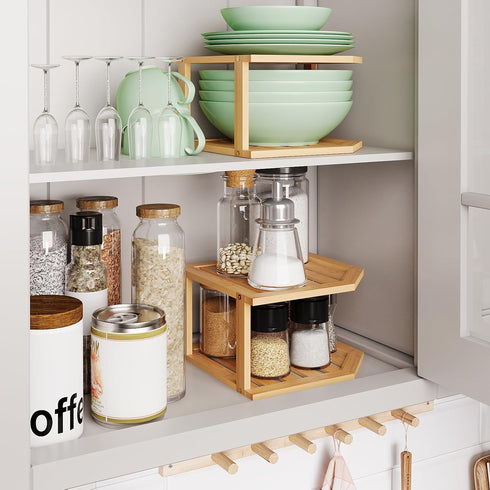 Corner Shelf, Plate Organizer for Cabinet-Bamboo Corner Cabinet Shelf Organization-Suitable for Kitchen Bathroom Countertop(2pc) by VERTORGAN