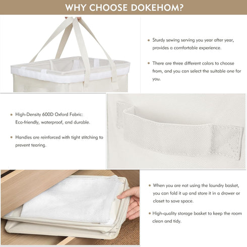 90L DOKEHOM X-Large Laundry Basket with Removable Wash Bag on Wheels, Collapsible Rolling Laundry Hamper, Foldable
